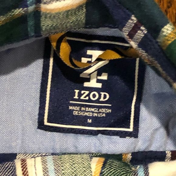 IZOD Men’s Blue Green Plaid Long Sleeve Button Down Shirt Sz MEDIUM NWT - Picture 2 of 6